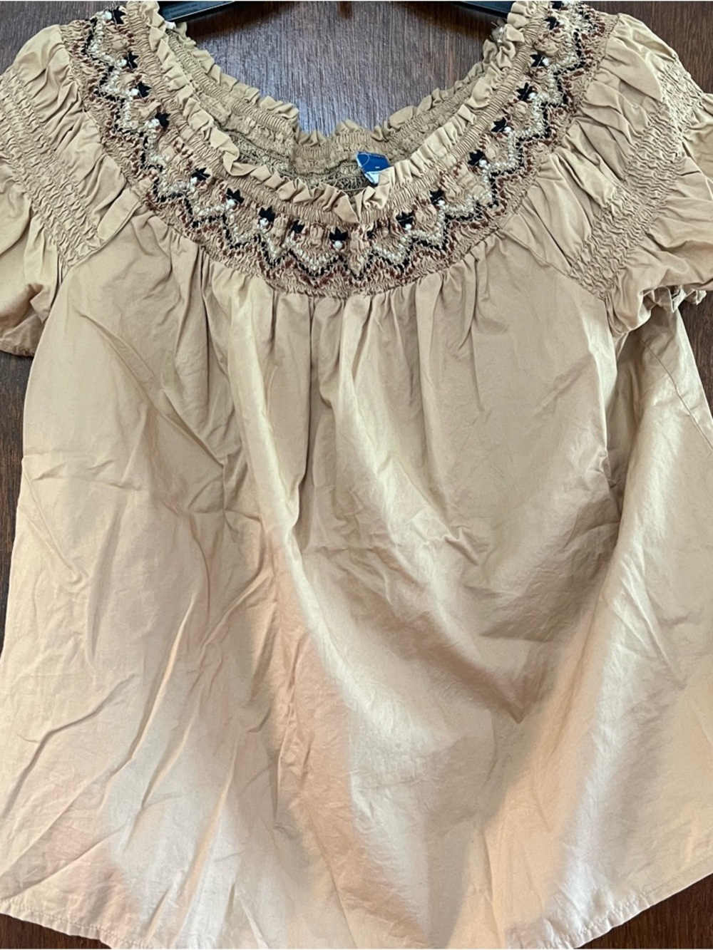 Old Navy Tan Smocked Off-Shoulder Blouse